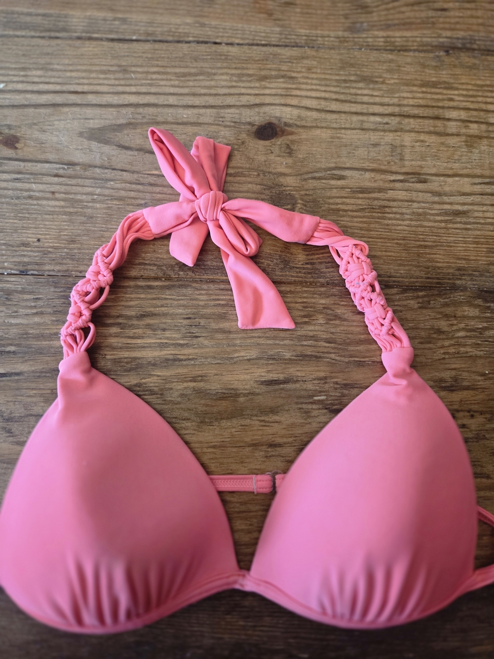Pink Halter Bikini Top with Knotted Strap